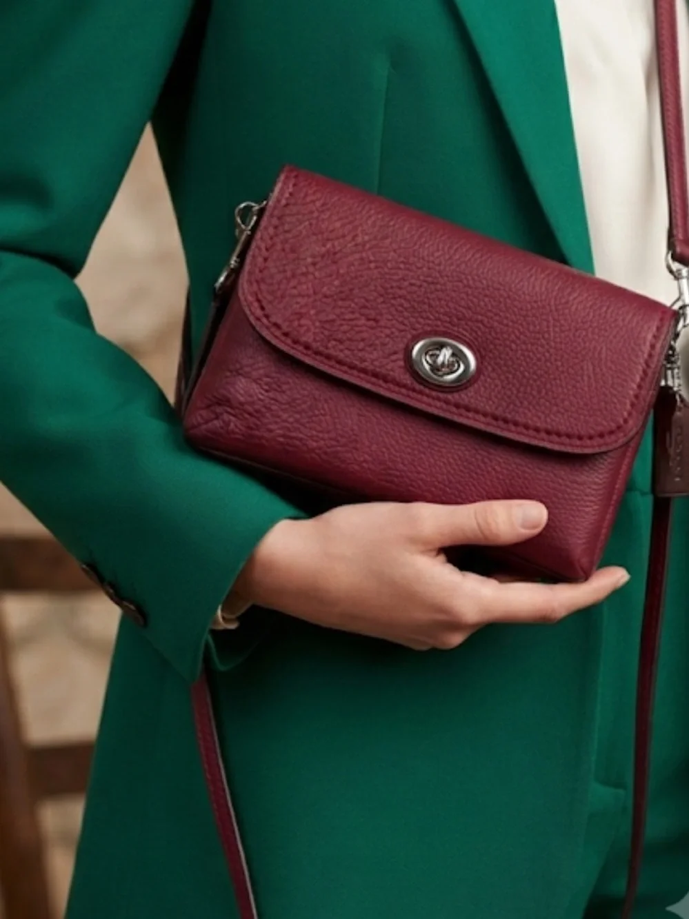 COACH Pebbled Leather Wallet Crossbody Bag with Turn-Lock